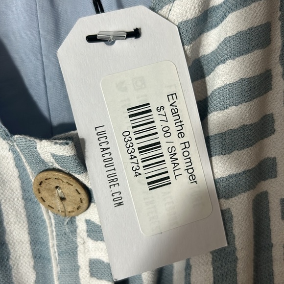 LUCCA BLUE AND WHITE ROMPER WITH BUTTONS AND TIE WAIST SIZE M - Picture 3 of 6